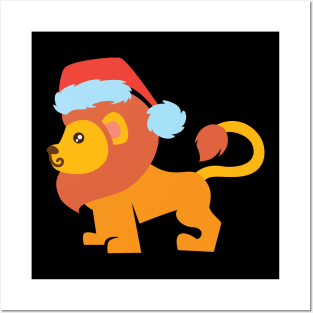 Lion with santa hat 03 Posters and Art